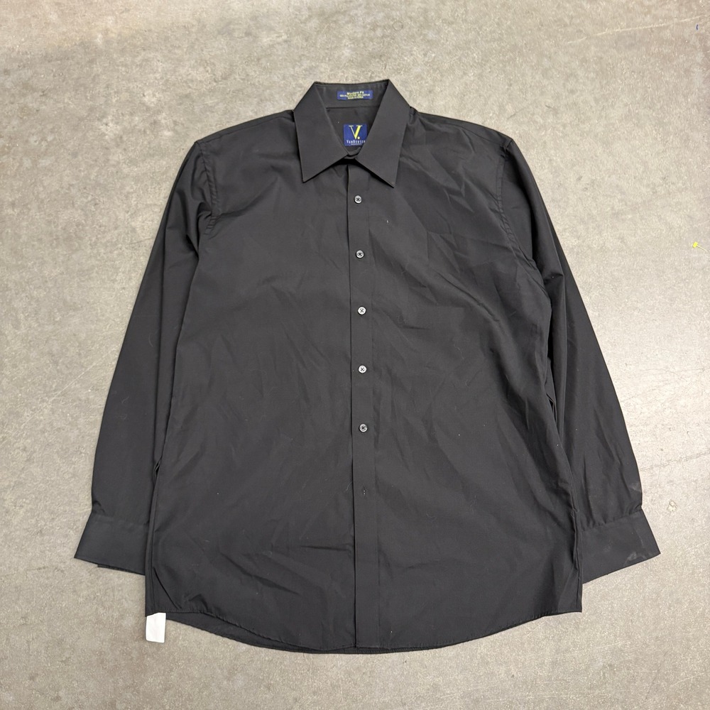Van Heusen Mens Dress Shirt Large 16-16.5 34/35 Black Modern Fit Long Sleeve